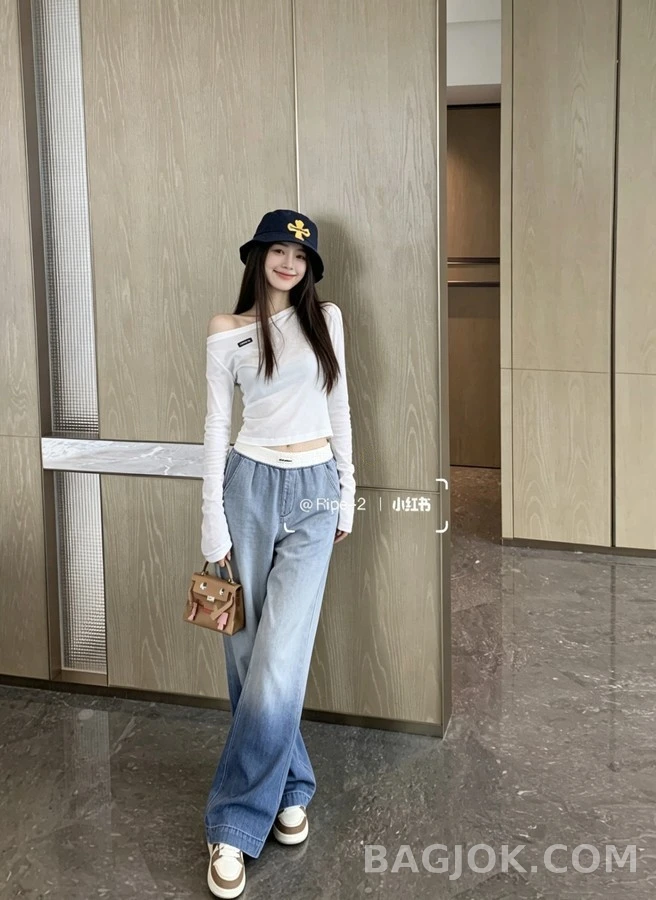 미우미우 미우미우 투톤 와이드 데님 팬츠 상세 이미지