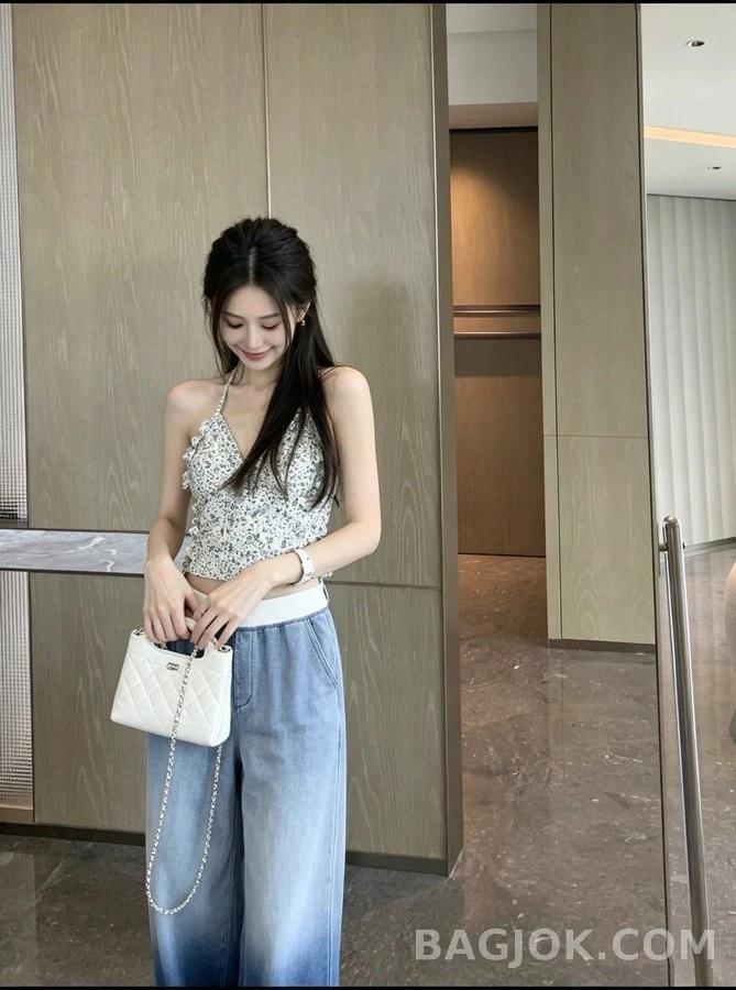 미우미우 미우미우 투톤 와이드 데님 팬츠 상세 이미지