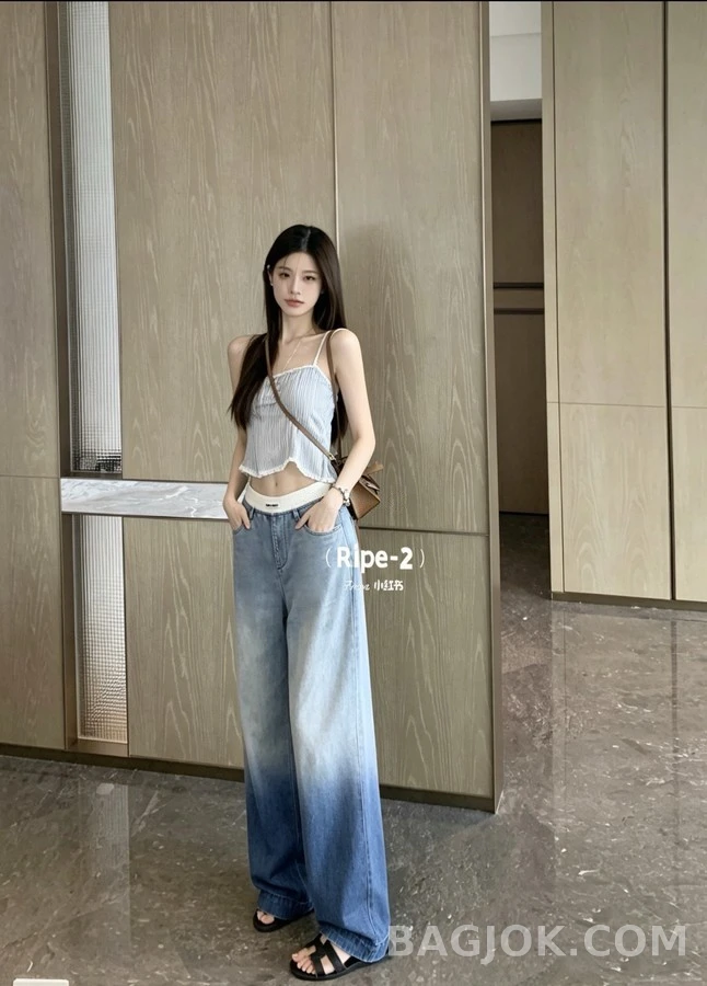 미우미우 미우미우 투톤 와이드 데님 팬츠 상세 이미지