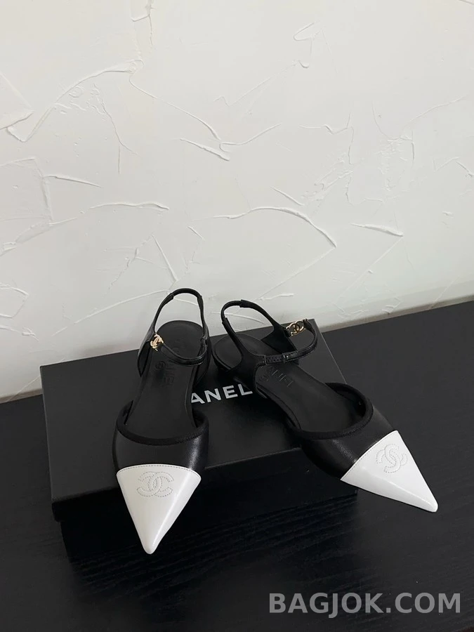 샤넬 샤넬 바이컬러 포인티드 슬링백 플랫 상세 이미지