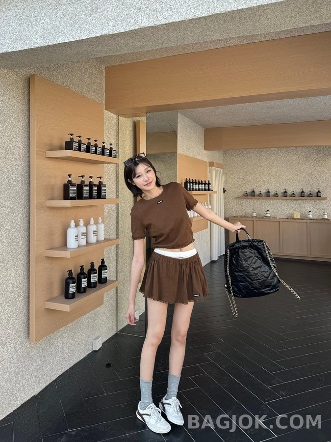미우미우 미우미우 로고 레이스 플레어 스커트 상세 이미지