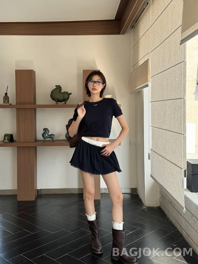 미우미우 미우미우 로고 레이스 미니 스커트 상세 이미지