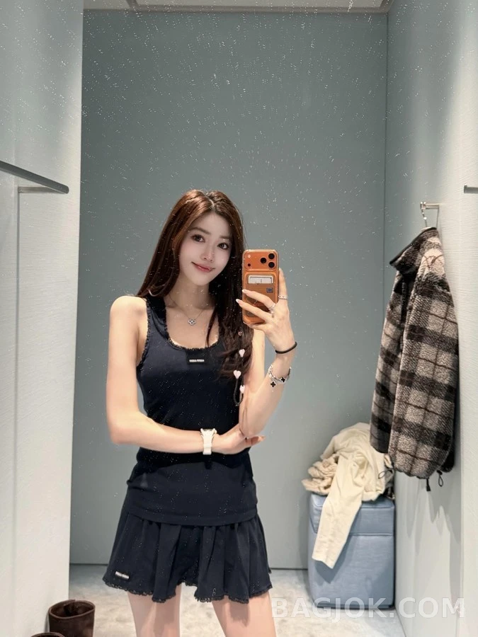 미우미우 미우미우 로고 레이스 미니 스커트 상세 이미지