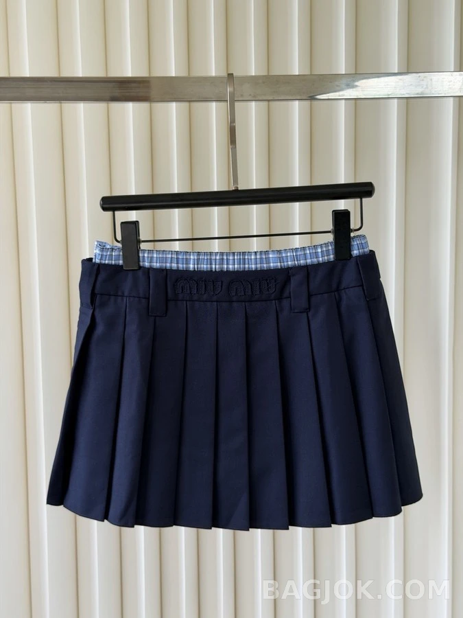 미우미우 미우미우 체크 플리츠 스커트 상세 이미지