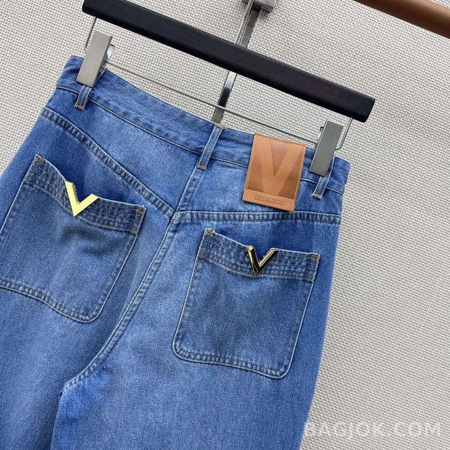 발렌티노 발렌티노 V 로고 와이드 크롭 데님 팬츠 상세 이미지