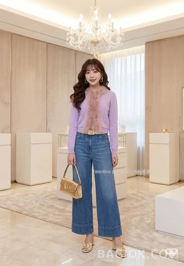 발렌티노 발렌티노 V 로고 와이드 크롭 데님 팬츠 상세 이미지