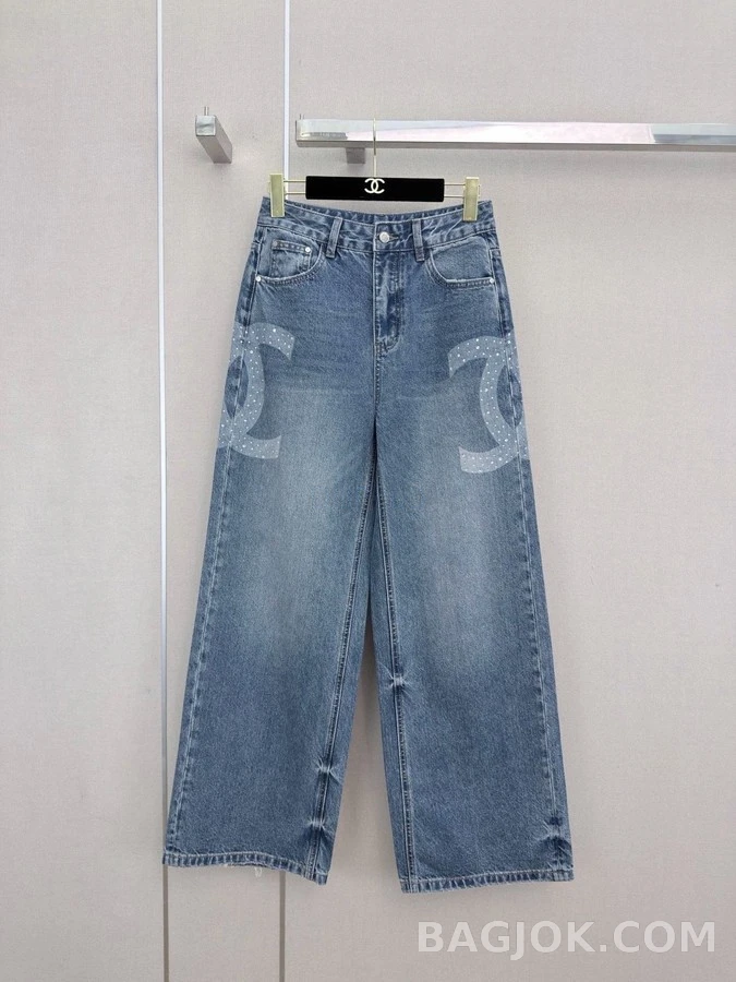 샤넬 샤넬 라인스톤 더블C 데님 팬츠 상세 이미지