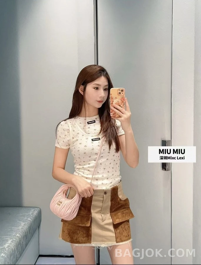 미우미우 미우미우 패치워크 스웨이드 미니 스커트 상세 이미지