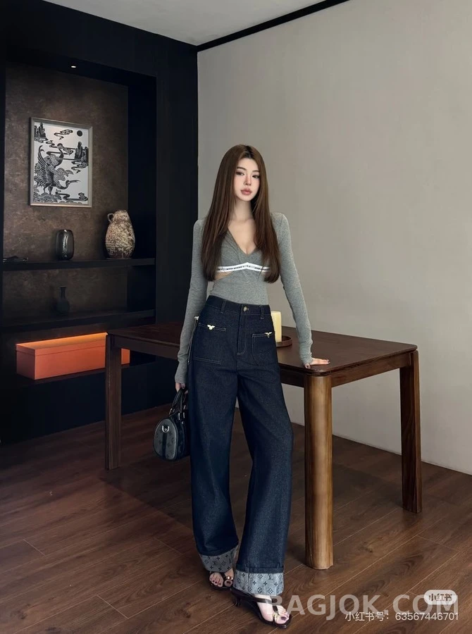 루이비통 루이비통 모노그램 롤업 와이드 데님 팬츠 상세 이미지