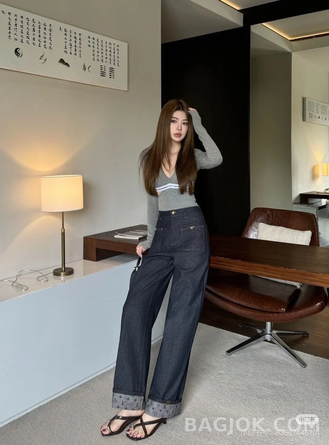 루이비통 루이비통 모노그램 롤업 와이드 데님 팬츠 상세 이미지
