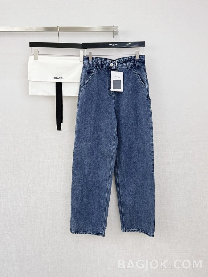 샤넬 샤넬 브레이드 디테일 와이드 데님 팬츠 상세 이미지