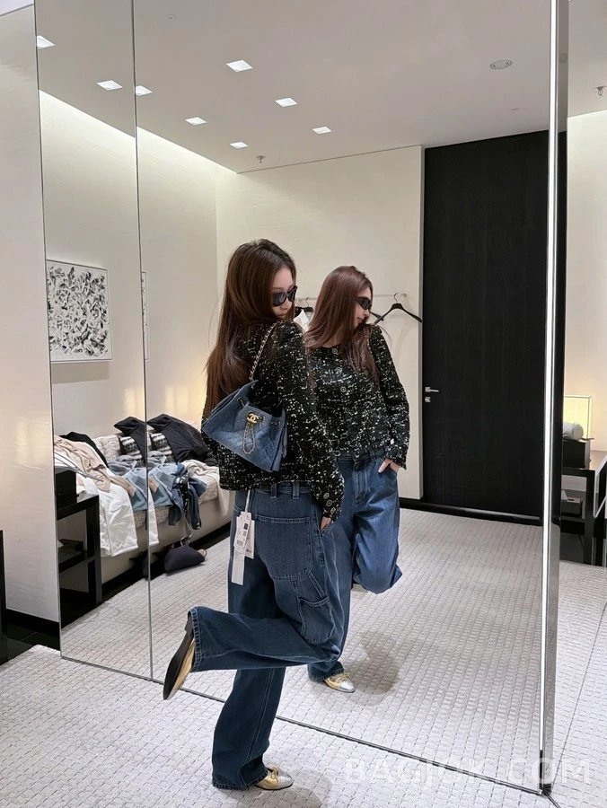 샤넬 샤넬 브레이드 디테일 와이드 데님 팬츠 상세 이미지