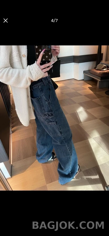 샤넬 샤넬 브레이드 디테일 와이드 데님 팬츠 상세 이미지