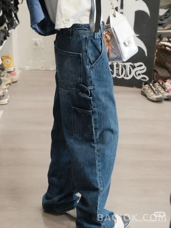 샤넬 샤넬 브레이드 디테일 와이드 데님 팬츠 상세 이미지
