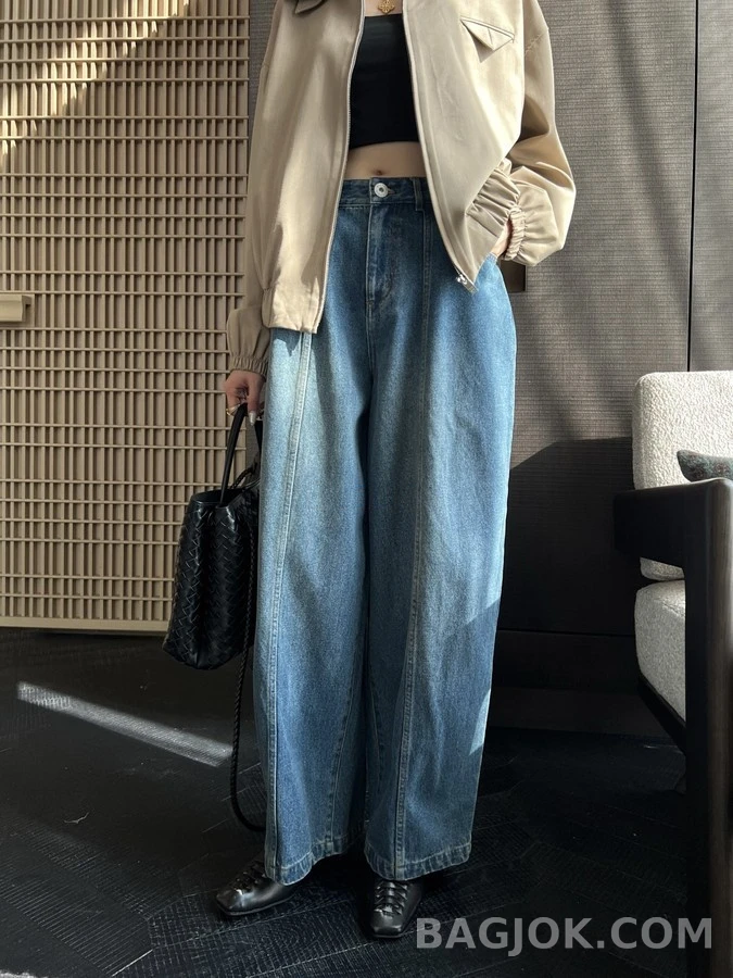 보테가베네타 보테가 베네타 인타르시아 라벨 와이드 데님 팬츠 상세 이미지