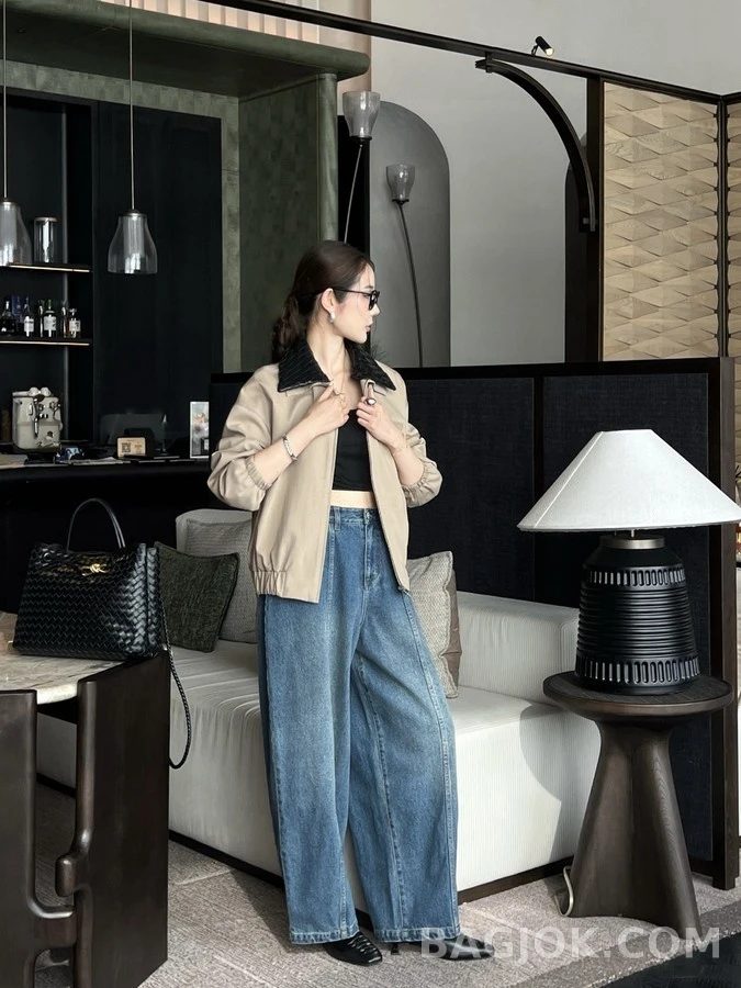 보테가베네타 보테가 베네타 인타르시아 라벨 와이드 데님 팬츠 상세 이미지