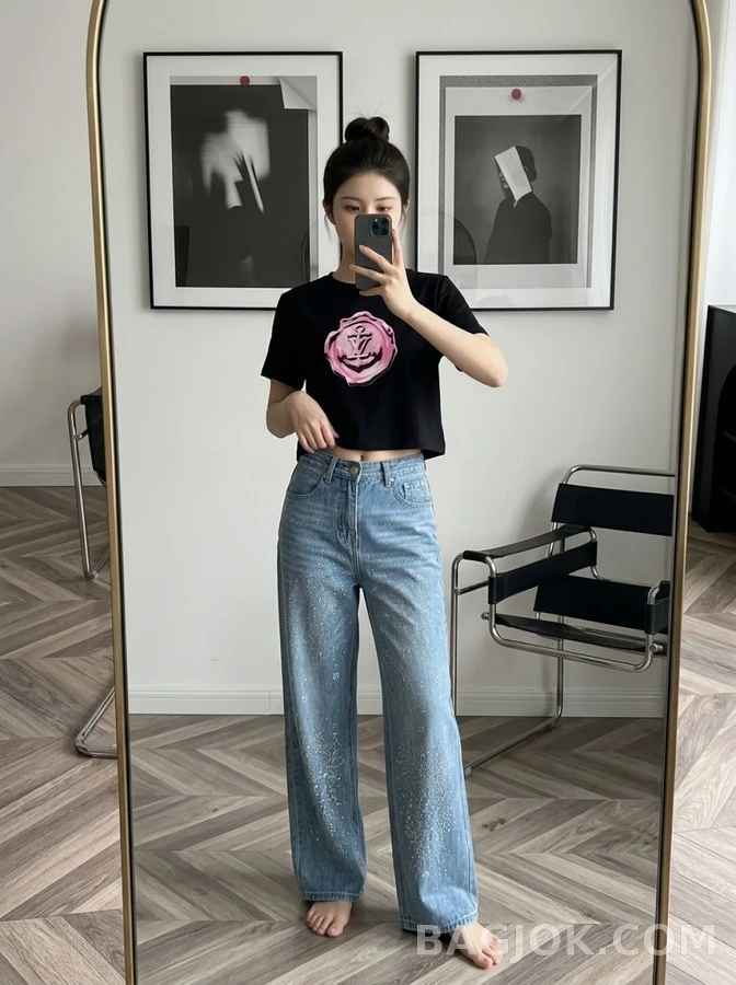 샤넬 샤넬 핫픽스 스트레이트 와이드 데님 팬츠 상세 이미지