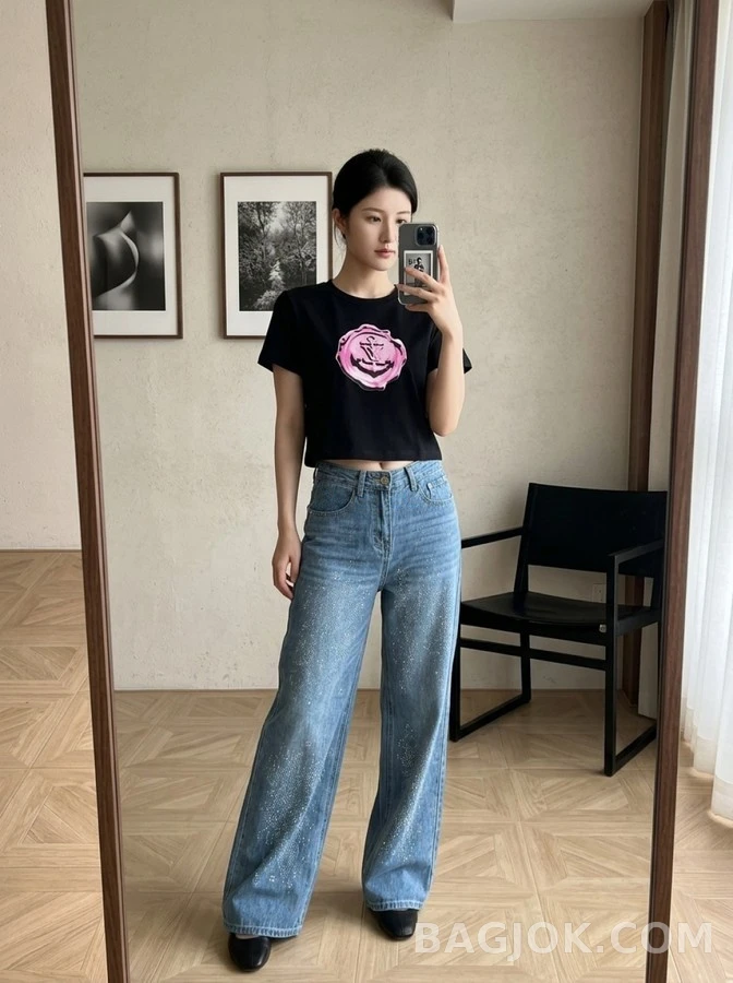 샤넬 샤넬 핫픽스 스트레이트 와이드 데님 팬츠 상세 이미지