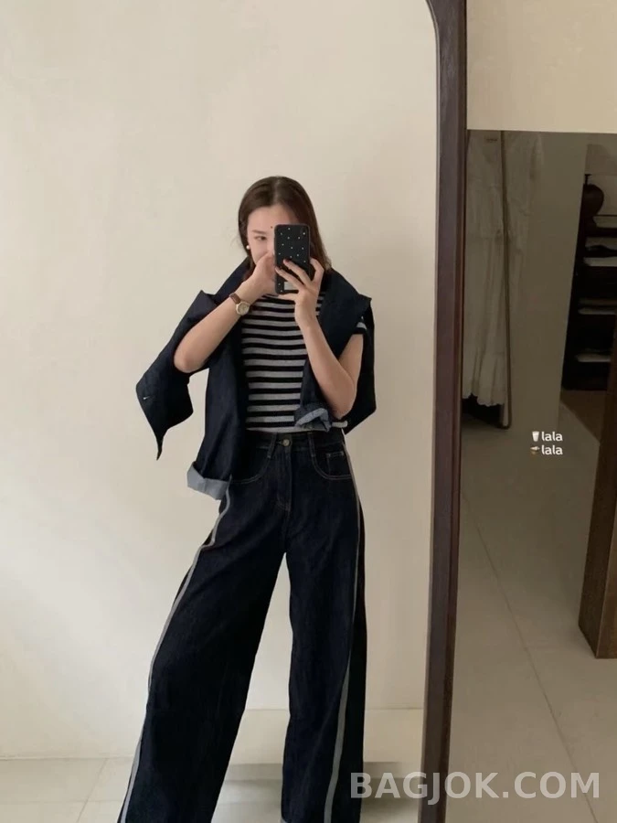 브루넬로 쿠치넬리 브루넬로 쿠치넬리 비즈 디테일 데님 와이드 팬츠 상세 이미지