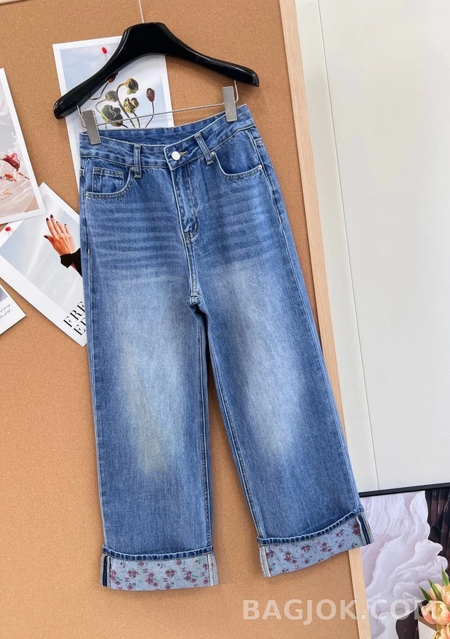 샤넬 샤넬 플라워 프린트 롤업 데님 팬츠 상세 이미지