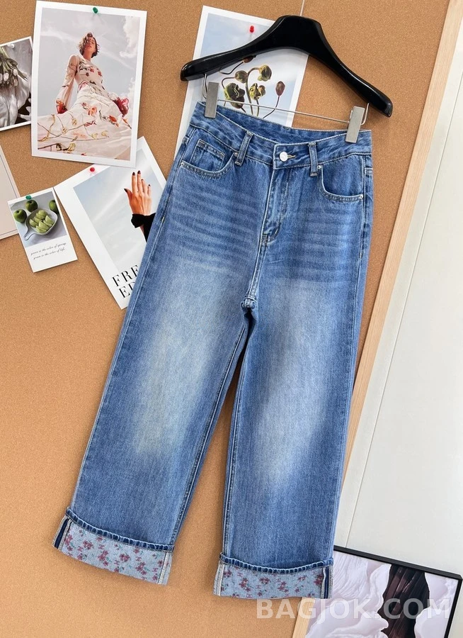 샤넬 샤넬 플라워 프린트 롤업 데님 팬츠 상세 이미지