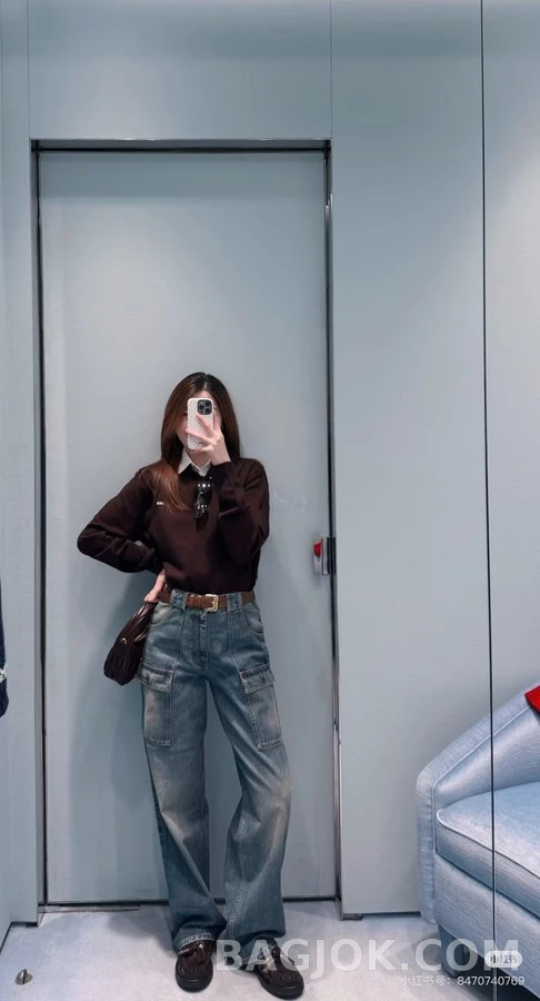 미우미우 미우미우 투톤 워싱 카고 데님 팬츠 상세 이미지