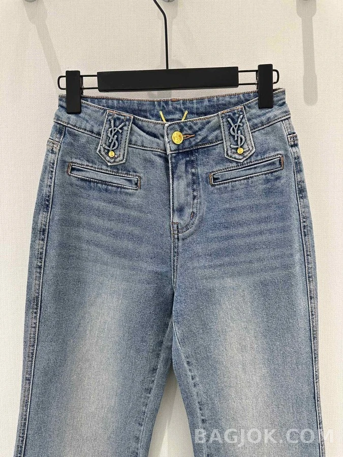생로랑 세인트로랑 YSL 엠보 그라데이션 마이크로 부츠컷 데님 팬츠 상세 이미지