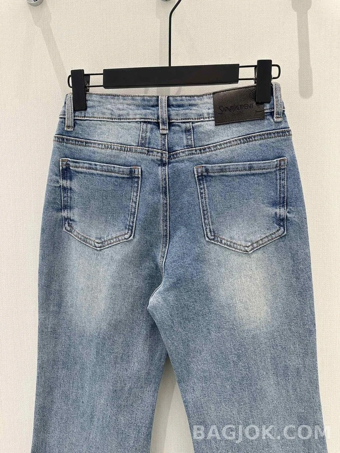 생로랑 세인트로랑 YSL 엠보 그라데이션 마이크로 부츠컷 데님 팬츠 상세 이미지