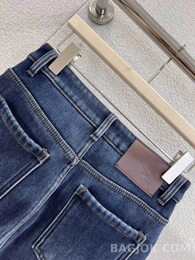 생로랑 생로랑 자수 안감 가죽 데님 상세 이미지