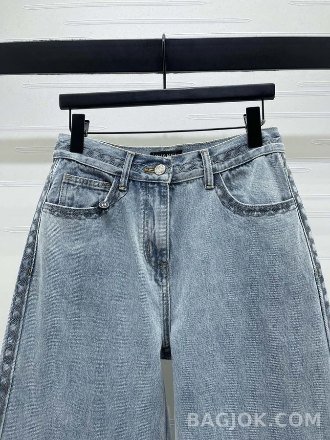 샤넬 샤넬 스카이블루 링 버클 데님 팬츠 상세 이미지