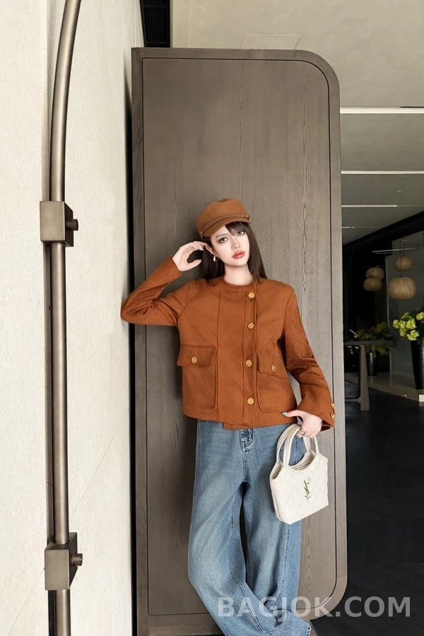 생로랑 세인트로랑 스웨이드 금장 버튼 자켓 상세 이미지
