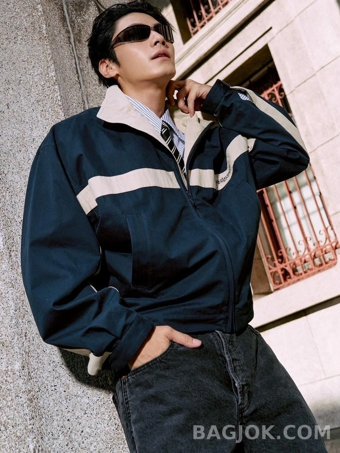 생로랑 세인트로랑 배색 스트라이프 코튼 캔버스 자켓 상세 이미지