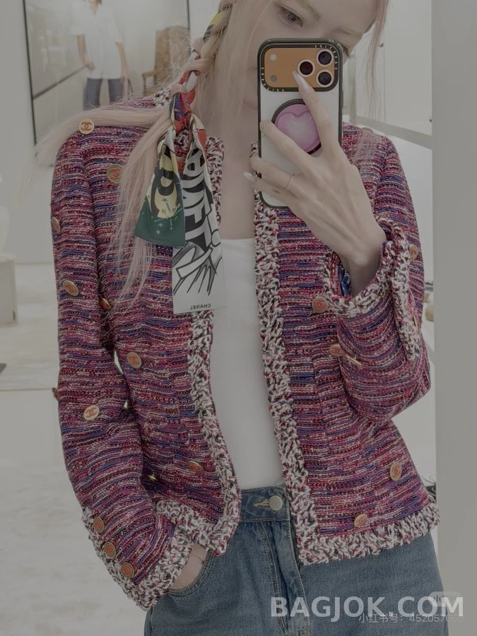 샤넬 샤넬 레드블루 혼색 트위드 자켓 상세 이미지