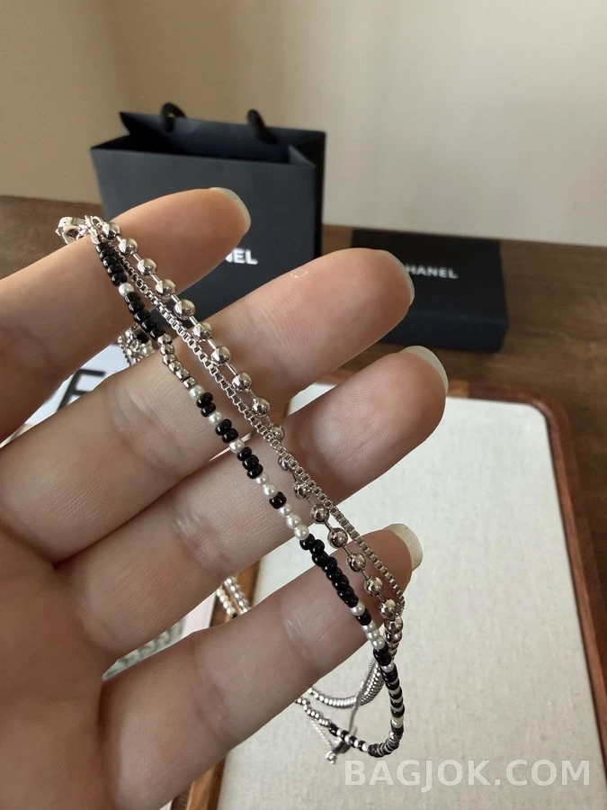 샤넬 샤넬 흑백 비즈 레이어드 목걸이 상세 이미지