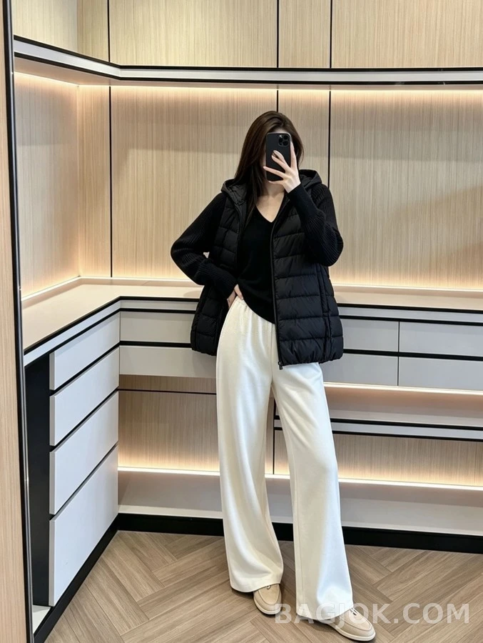 브루넬로 쿠치넬리 브루넬로 쿠치넬리 패딩 하이브리드 니트 후드 상세 이미지