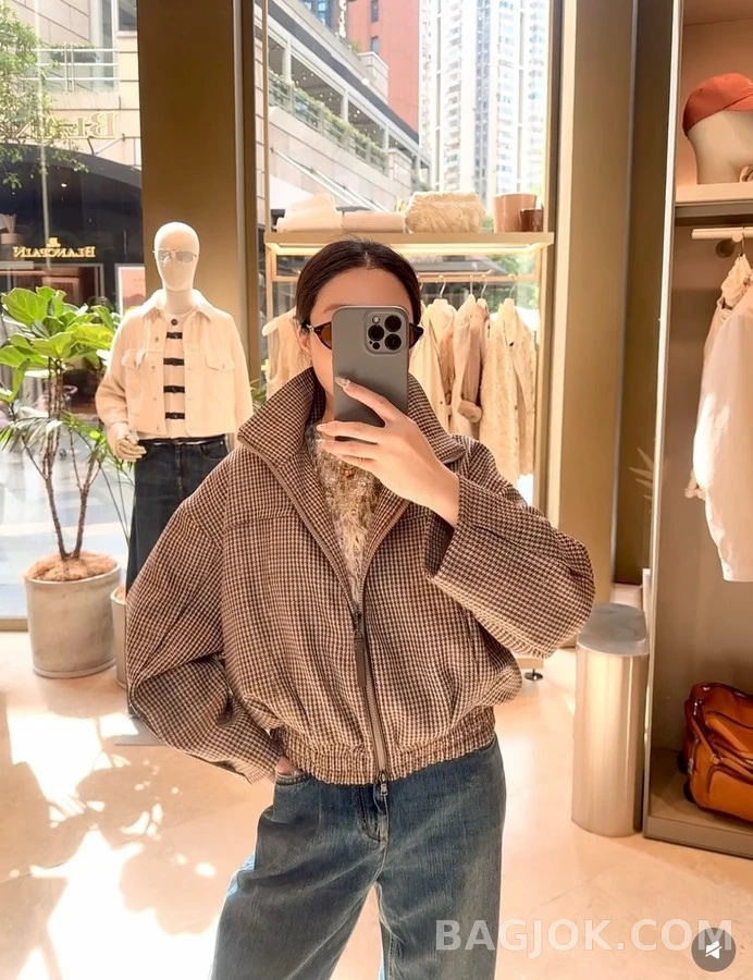 브루넬로 쿠치넬리 브루넬로 쿠치넬리 하운드투스 스탠드넥 자켓 상세 이미지