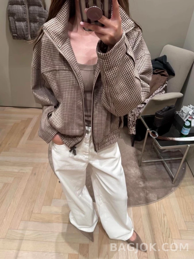 브루넬로 쿠치넬리 브루넬로 쿠치넬리 하운드투스 스탠드넥 자켓 상세 이미지