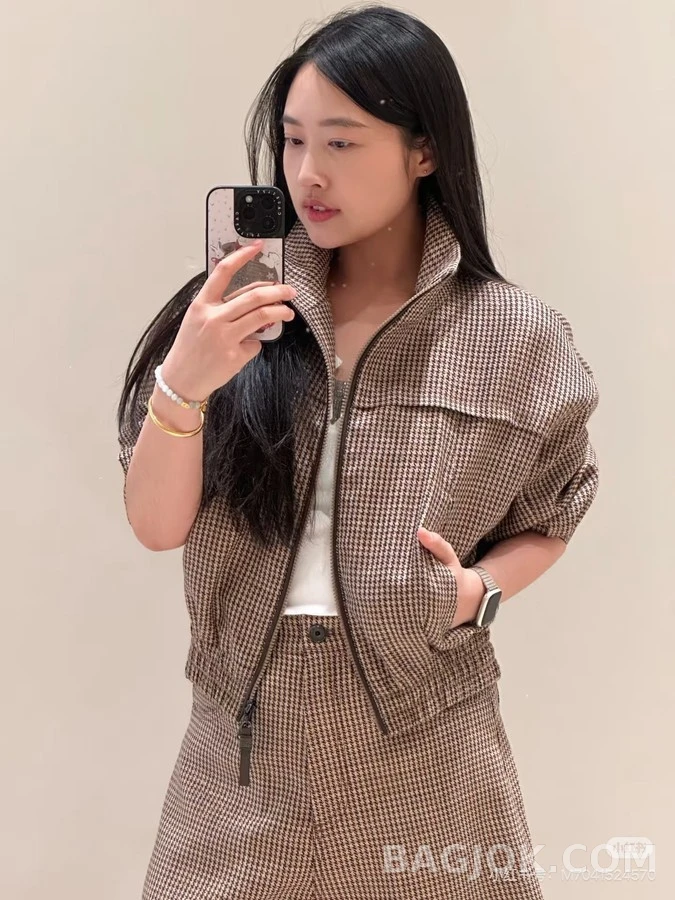 브루넬로 쿠치넬리 브루넬로 쿠치넬리 하운드투스 스탠드넥 자켓 상세 이미지