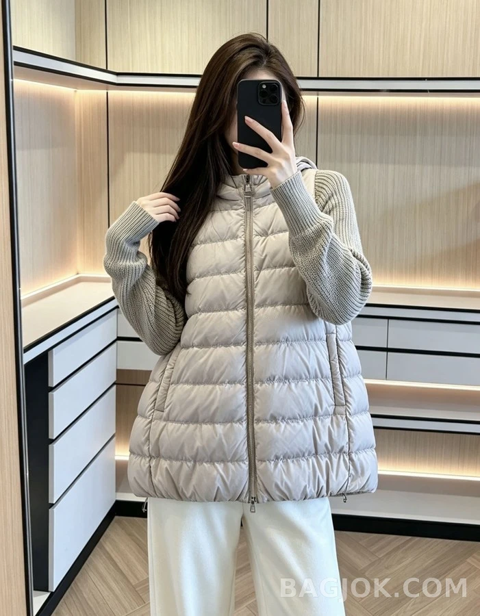 브루넬로 쿠치넬리 브루넬로 쿠치넬리 캐시미어 배색 후드 니트 상세 이미지