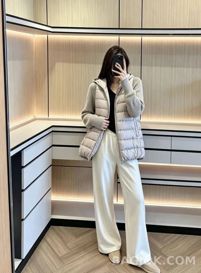 브루넬로 쿠치넬리 브루넬로 쿠치넬리 캐시미어 배색 후드 니트 상세 이미지
