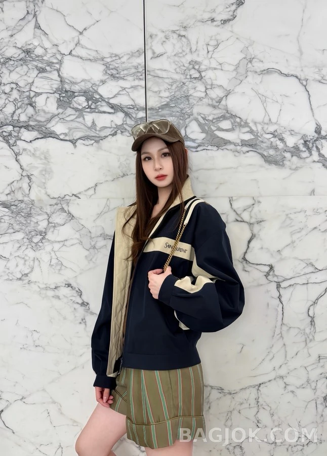 생로랑 세인트로랑 로고 자수 배색 자켓 상세 이미지