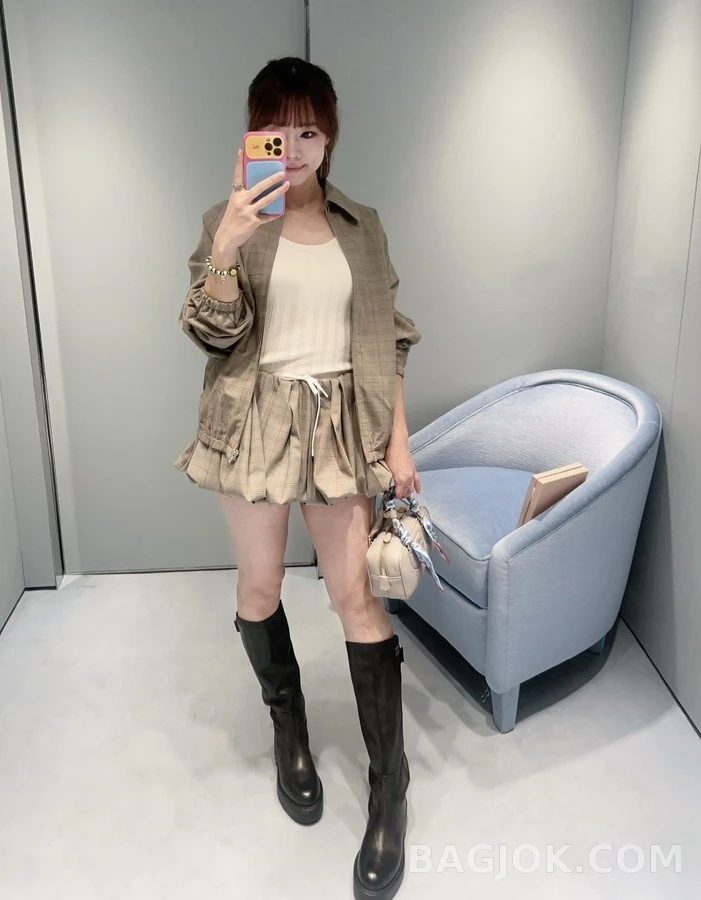 미우미우 미우미우 체크 플리츠 버블 미니 스커트 상세 이미지