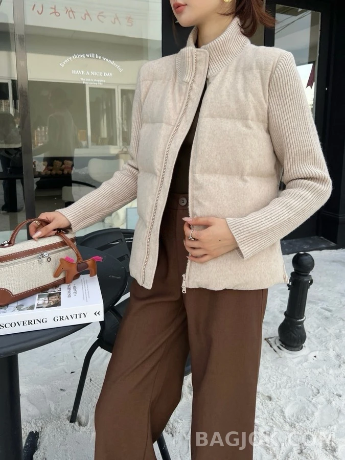브루넬로 쿠치넬리 브루넬로 쿠치넬리 울 배색 스탠드넥 숏 패딩 상세 이미지