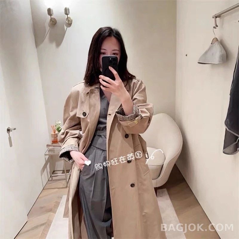 브루넬로 쿠치넬리 브루넬로 쿠치넬리 벨티드 체크 배색 트렌치 코트 상세 이미지