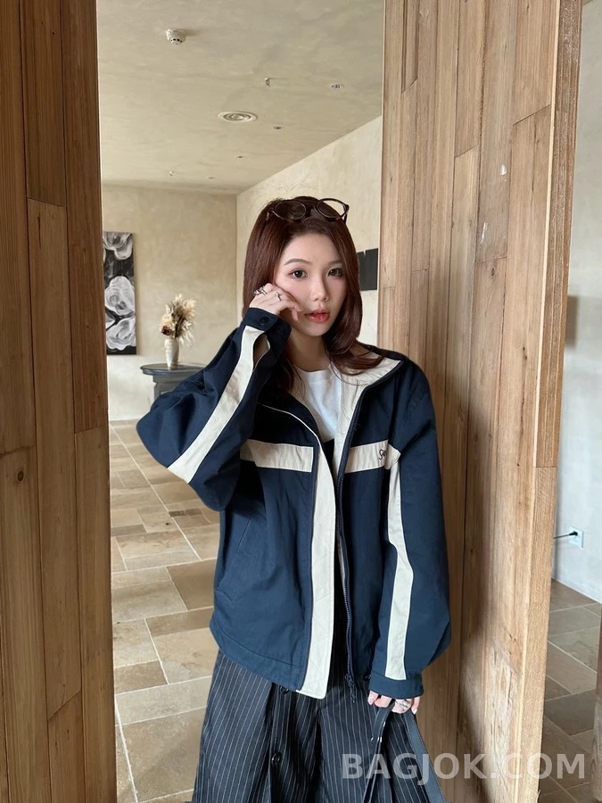 생로랑 세인트로랑 P 로고 스트라이프 코튼 자켓 상세 이미지