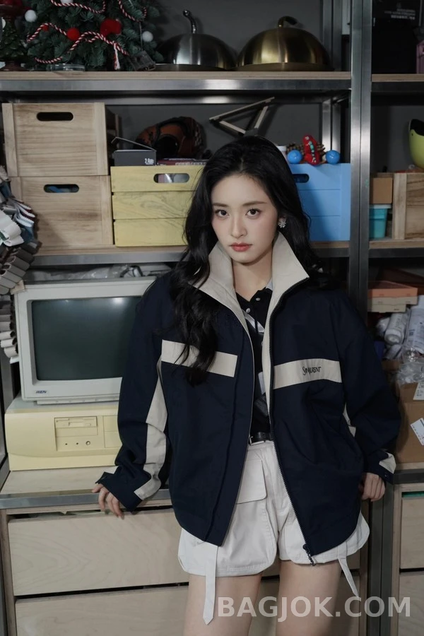 생로랑 세인트로랑 P 로고 스트라이프 코튼 자켓 상세 이미지