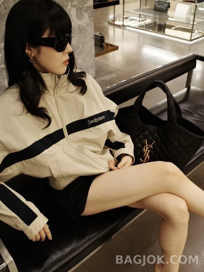 생로랑 세인트로랑 레터링 배색 스탠드넥 자켓 상세 이미지