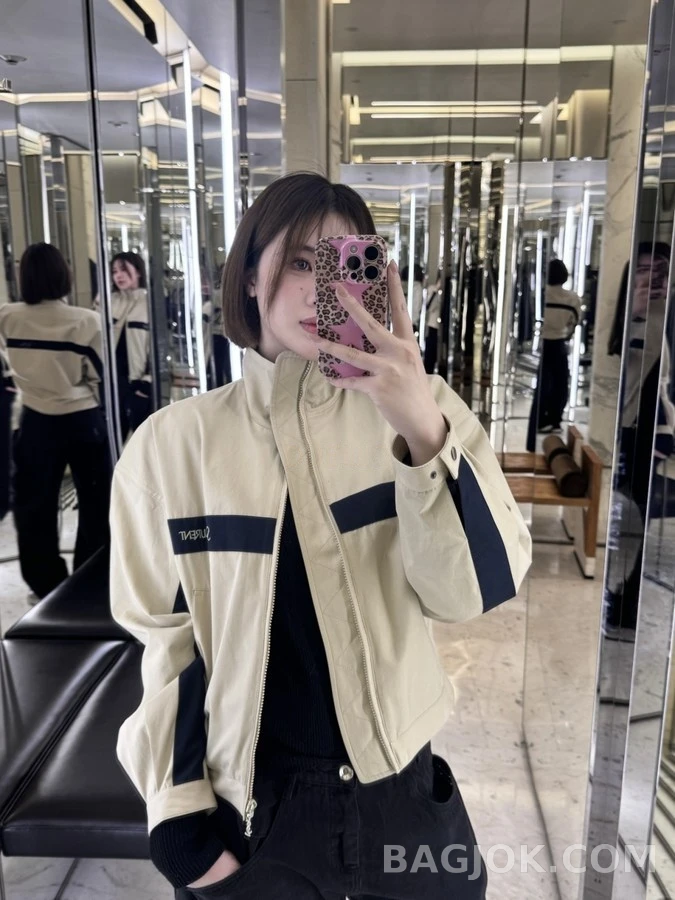 생로랑 세인트로랑 레터링 배색 스탠드넥 자켓 상세 이미지
