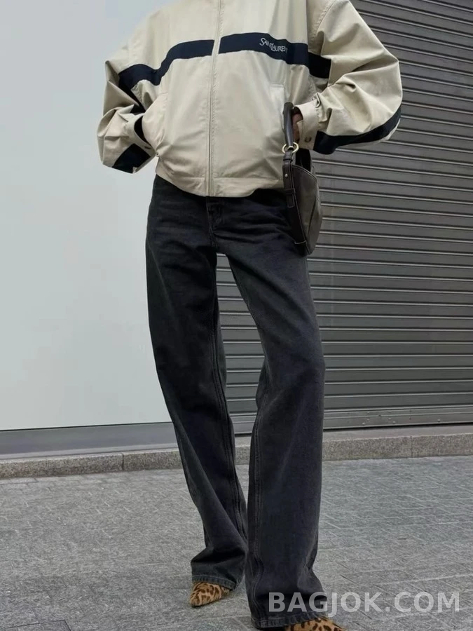 생로랑 세인트로랑 레터링 배색 스탠드넥 자켓 상세 이미지