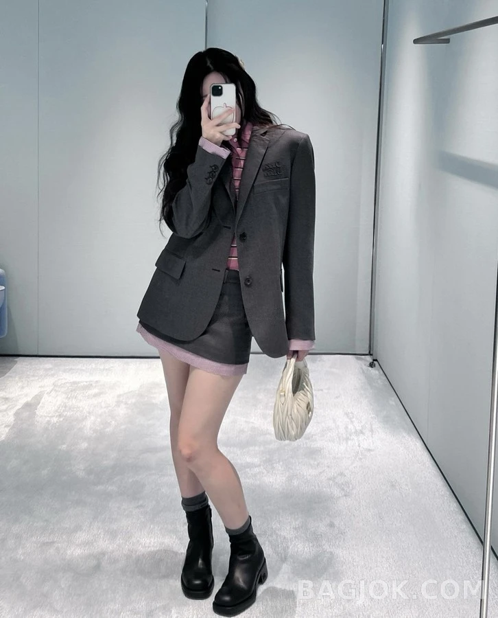 미우미우 미우미우 로고 탈부착 커프스 울 자켓 상세 이미지